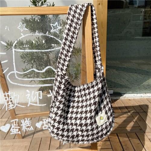 Retro Plaid Crossbody Handbag Totes Women Casual Shoulder Purse Female Portable Travel Messenger Top-handle Bag