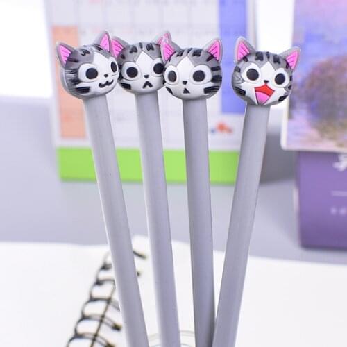 100 Pcs cartoon cute cheese cat neutral pen water pen Black Signature Pen student day Korean stationery 0.5MM