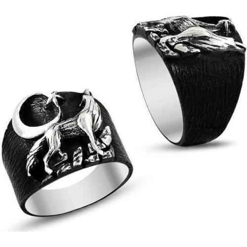 Silverlina Silver Gray Wolf Pattern Men 'S Ring