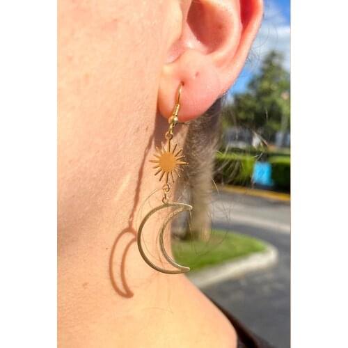 Celestial earrings | Sun and moon earrings | Brass earrings | Gold earrings | Space earrings