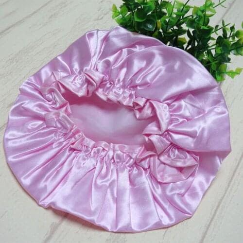 100pcs/lot Lovely Thick Women Shower Satin Hats Colorful Bath Shower Caps Hair Cover Double waterproof Bathing Cap Wholesale