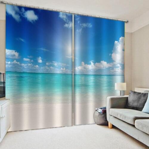 Blue beach curtains nature scenery curtain Bedroom living room windproof thickening blackout fabric