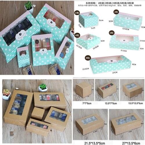 Blue Dot/brown Cookie Package Corrugated Kraft Cake Box with pvc window Chocolate Cake Muffin Biscuit packaging gift Box cheap
