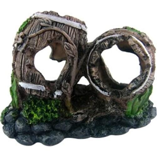 Resin Aquarium Artificial Double Barrel Decoration Fish Tank Hiding House Cave For Cichlid Shrimp Fish Stone Ornament
