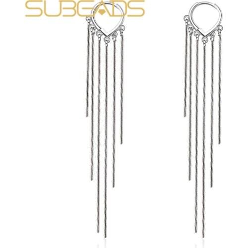 Subeads Real 925 Sterling Silver Snake Chain Ear Clip Earring For Women Girls Long Tassel Dangle Earrings Ear Accessories Gifts