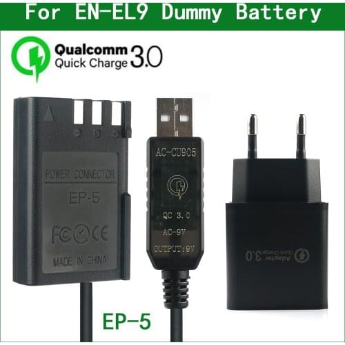 QC3.0 EN-EL9 EN EL9 EP-5 Dummy Battery Power Bank USB Cable for Nikon D40 D40X D60 D3000 D5000