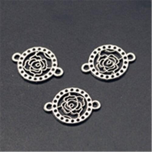 WKOUD 30pcs Silver Color 16mm ring rose charm bracelet necklace diy fashion alloy double hole connector A752