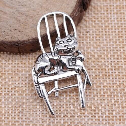 WYSIWYG 3pcs 40x22mm Pendant Cat On The Chair Cat On The Chair Charm Pendants For Jewelry Making Cat Pendants