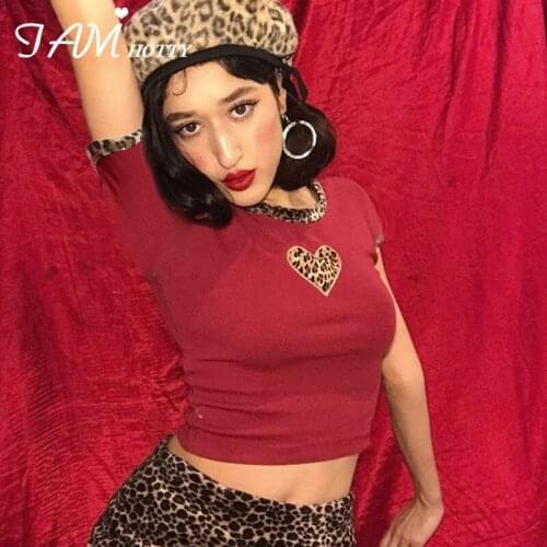 IAMHOTTY Summer Short Sleeve T Shirt Women Casual Patchwork Leopard Basic Cotton Tee Shirt Femme Fashion Street T-shirt Laides