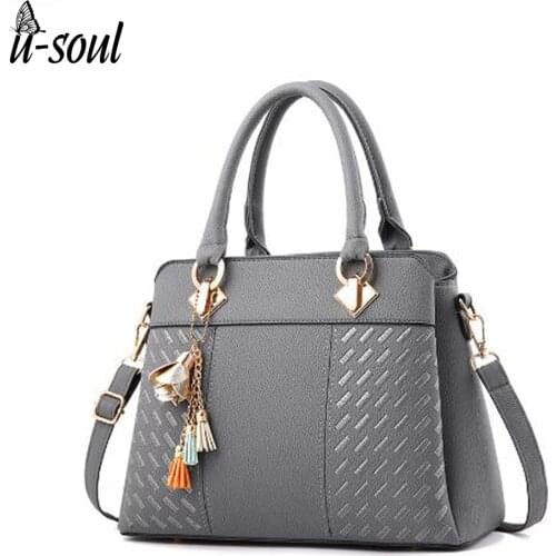 Women Handbags Tassel PU Leather Totes Bag Top-handle Embroidery Crossbody Bag Shoulder Bag Lady Simple Style Messenger Bag