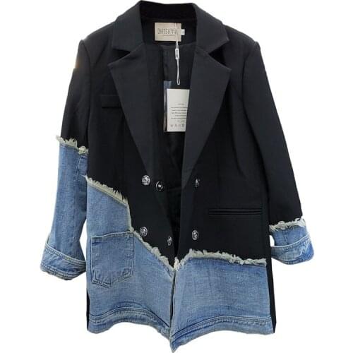 Korean Style Design Jacket 2021 Autumn New Women Long Sleeve Denim Stitching Fashion Trend Ladies Suit