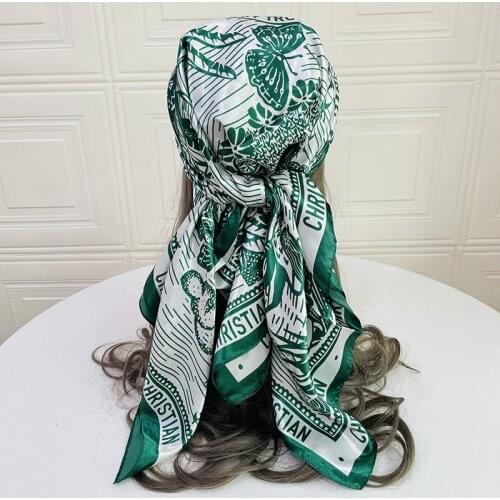 Fashion Silk Satin Hijab Scarf for Women Flower Print Square Shawl Scarfs Female Luxury Brand Scarves For Ladies Wraps 90cm*90cm