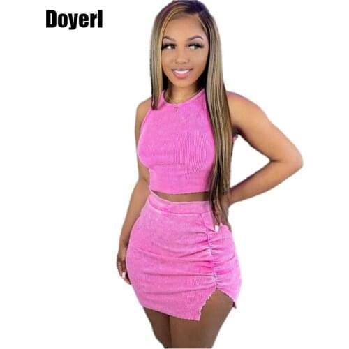 Ribbed Elegant 2 Piece Sets Womens Outfits Skirts Knitted Suit Set Crop Top and Mini Set for Women Two Piece Dress Sets Vestidos