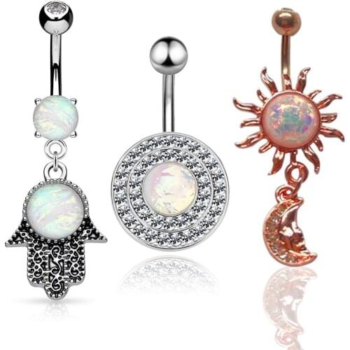 1Pc Opal Jewelry Women Beauty Navel Button Rings Medical Steel Rhinestone Sexy Belly Navel Piercing Ring Body Jewelry Pendientes