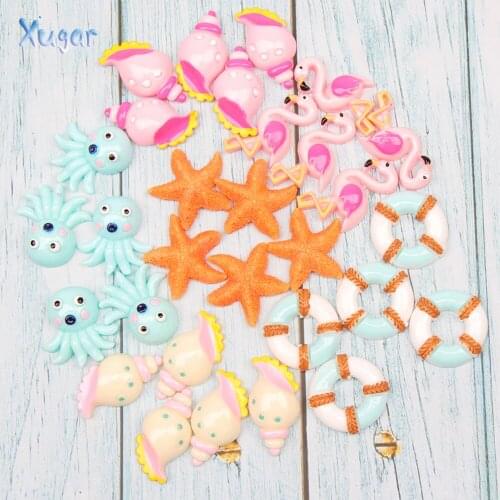 10pcs/bag Glitter Colorful Shells Accessories Resin Flatback Resin Cabochon for Craft DIY HairBow Ornament Scrapbooking Supplies