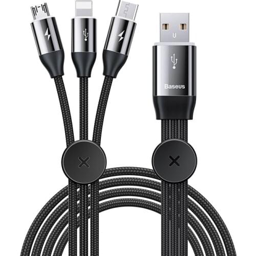 3in1 multi usb charging cable for iPhone Samsung huawei xiaomi car charger cable for Apple lightning micro usb type c cable LED