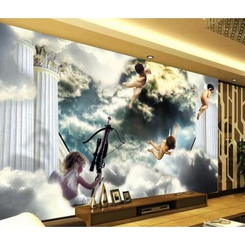 3d wallpaper European style sky angel Roman column background wall decoration painting living 3d wallpaper