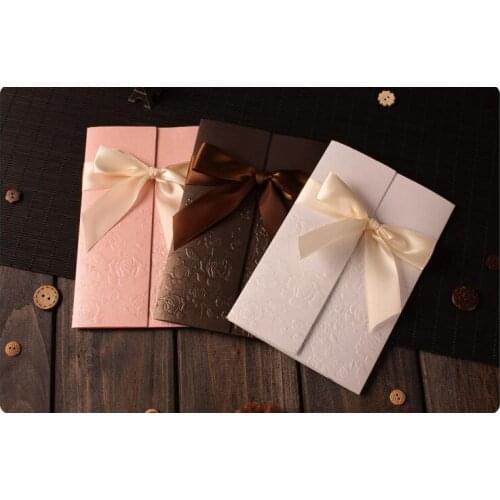 50SET/LOT Wedding Party Invitation Card Business Conference Invitation With Blank Inner Card Bow Envelope