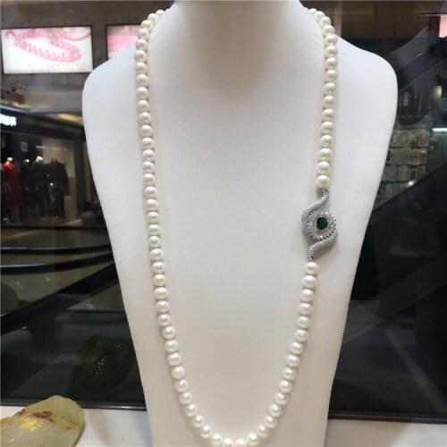 8-9mm 80cm white natural freshwater pearl necklace long eyes accessories sweater chain fashion jewelry