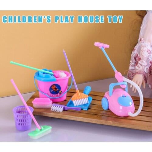 9 Pcs/Set Kid Pretend Play Mini Housekeeping Tools Kitchen Home Cleaning Broom Brush Toy M09