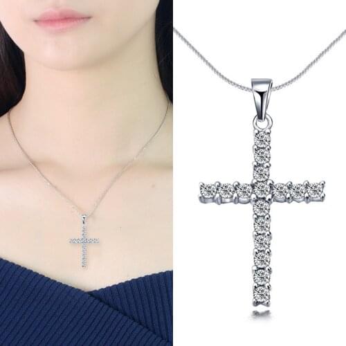 Silvery Crystal Jewelry Accessories Fashion Long Sweater Chain Necklaces for Women Cross Pendant Necklace