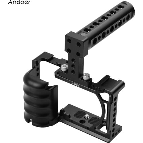 Andeor Video Camera Cage Rig Handle Grip Cold Shoe 1/4 3/8 Threaded Holes Wrenches for Sony A6000 A6100 A6300 A6400 A6500 A6600