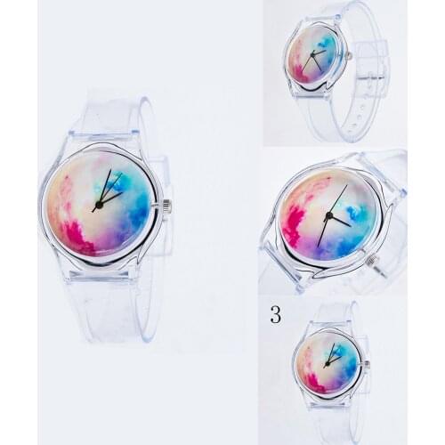 Fashion Women Wristwatches Plastic Cartoon Clock Transparent Strap Student Sport Watches Lady Girls Casual Quartz Watch