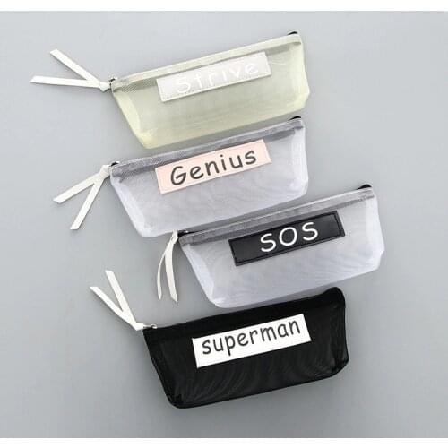 New Simple Transparent Mesh Pencil Case Office Student Pencil Cases Nylon Kalem Kutusu Pen Box Astuccio Scuola School Supplies