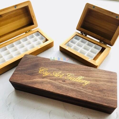 Handmade Wooden Watercolor Pallette, North America Walnut Pigment Box, Half Solid watercolor, Retro Travel Paint Tray Paletas