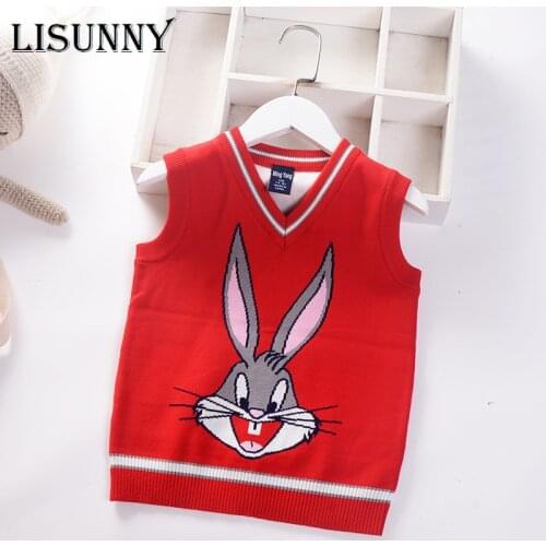 Baby Girls Sweater Vest Baby V-Neck Autumn 2021 New Cartoon Children Knit Vest Pullover Kids Top Toddler Knitted Clothes 2-7y