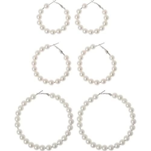 Elegant White Pearls Hoop Earrings Women Oversize Pearl Circle Fashion Jewelry Earring