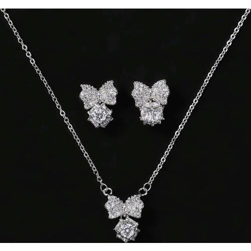 Jewelry Set HADIYANA Bow Design Women Party Wedding Top Quality Cubic Zirconia Necklace And Earrings Set CN1077 Conjunto de joy