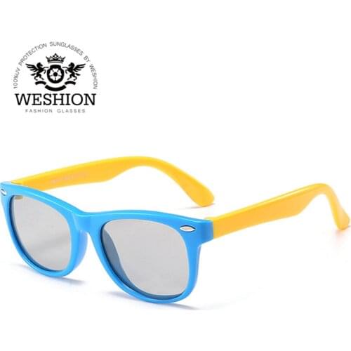 Square Photochromic Kids Sunglasses Polarized Children Boy Girl Coating Mirror Soft Safe Sun Glass 2018 Brand Designer UV400