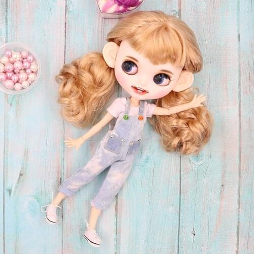 ICY DBS Blyth Doll matte face white skin golden long curly hair suit doll with teeth lips eyebrows 30cm DIY BJD SD gift