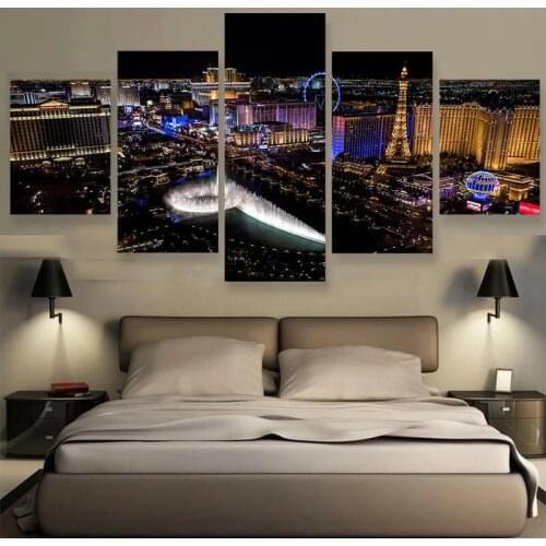 Hot 5 Pieces Las Vegas City Canvas Prints Painting Canvas Wall Art Painting Home Decor 5 Panels Modular