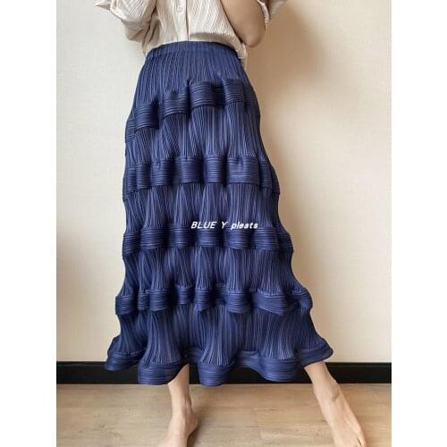 HOT SELLING Miyake fashion pleated solid skirt waist skirts IN STOCK