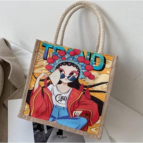 Fashion personality pattern canvas bag female bag portable lunch bag office worker tote bag cute hand carry lunch box bag