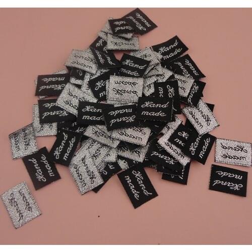 300PCS 1.5cm*2.0cm silver glitter HandMade words Black fabric spacers label patches for DIY hair accessories