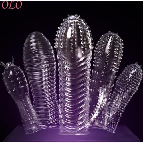 OLO Delaying Ejaculation Penis Sleeves Cock Ring Penis Ring Silicone Reusable Condom Penis Extension Sex Toys for Men