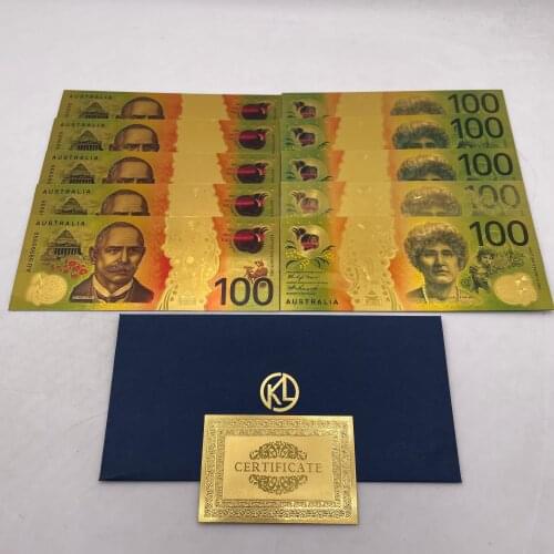 NEW Australia 100 Dollar Gold Banknote Plated Colorful AUD 100 Dollars Gold Foil Banknote Currency Collection