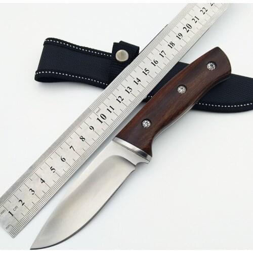Hunting straight knife tactical knife Fixed Blade Knives steel head and solid wood handle Survival Knife Camping Rescue Tool