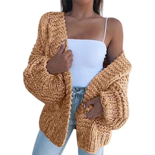 Autumn Winter Women Knitted Cardigans Sweater Fashion Long Sleeve Loose Coat 2021 Casual Thick V Neck Solid Female Tops