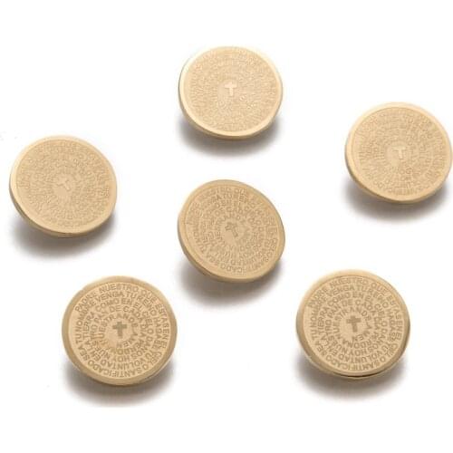 12pcs 304 Stainless Steel Charms Flat Round Lord Prayer Padre Nuestro Charm Pendants for necklace jewelry DIY making 15x1.5mm