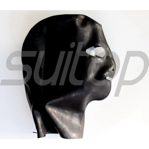 Suitop free shipping rubber fetish mask sexy latex hood black color