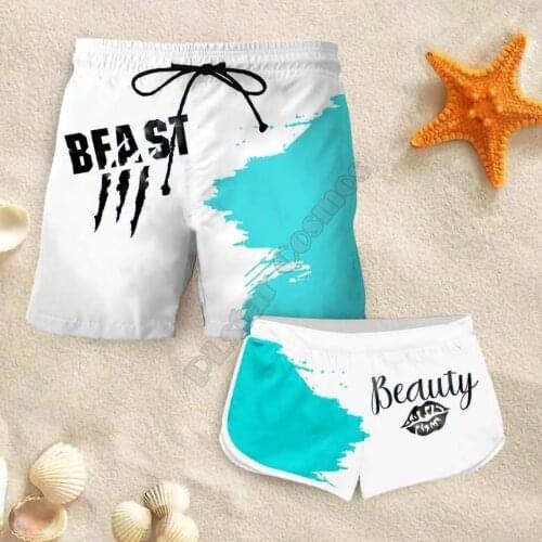 Couple Matching Beauty And Beast Shorts 3d Shorts women for men Elastic Waist Shorts Summer Couple Beach Shorts 02