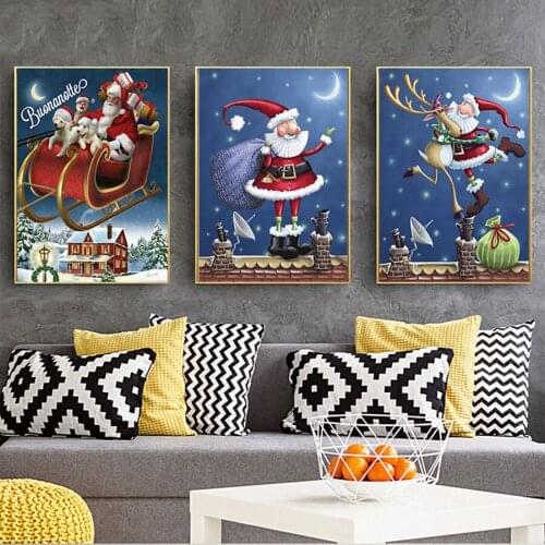 Diamond Painting Santa Claus And Dog Diamond Embroidery Cartoon Diamond Mosaic Rhinestones Christmas decoration for home 3 PCS
