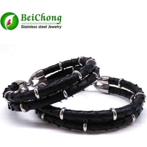BC Mixed Wholesale luxury gentleman gift leather jewelry rnatural Python skin bracelet men bangle
