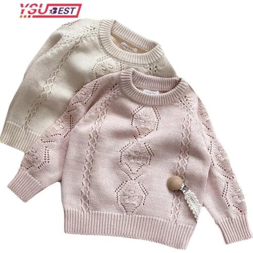 Adorable Baby Girls Sweater Autumn Winter Warm Cotton Knitted Hollow Jacquard Pullovers for Toddler Girls Clothing Kids Outwear