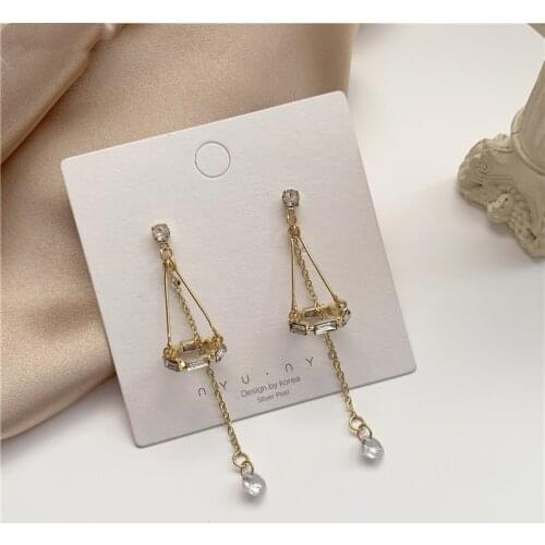 Vintage Geometric Hollow Circle Hoop Zircon Tassel Drop Earrings Korean Waterdrop Pendent Earrings for Women Girls Ear Jewelry