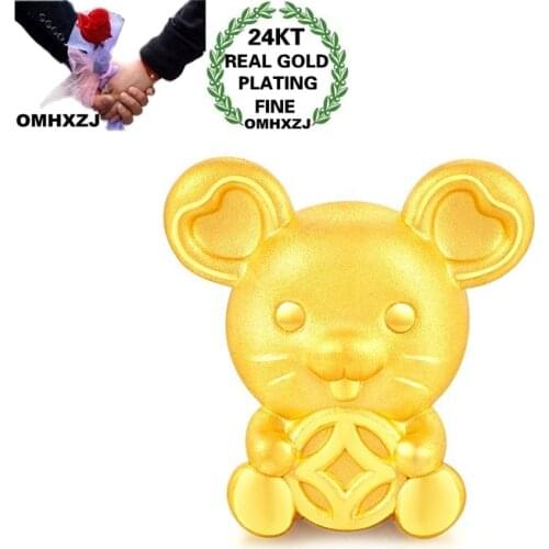 OMHXZJ Jewelry Wholesale CA380 European Fashion Fine Woman Man Party Birthday Wedding Gift Rat Beads DIY 24KT Gold Pendant Charm